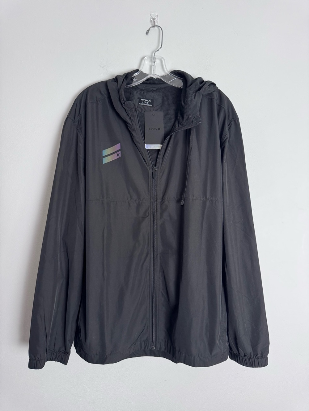 NWT Hurley Men’s Black Lightweight Hooded Windbreaker Jacket L